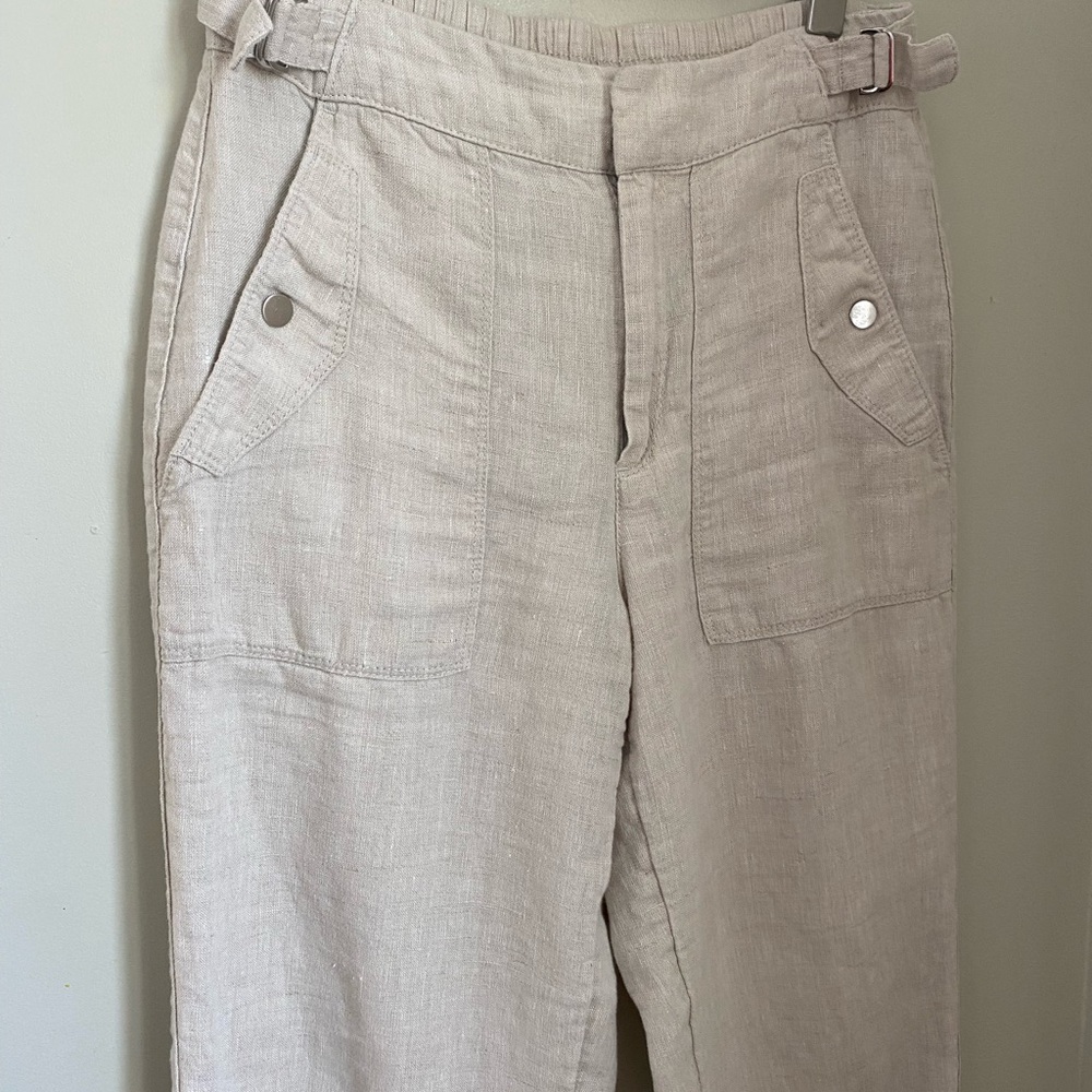 ATHLETA Voyager Linen Pant Light Cream Crop Ankle Size 4 Cottagecore Coastal - Picture 3 of 10